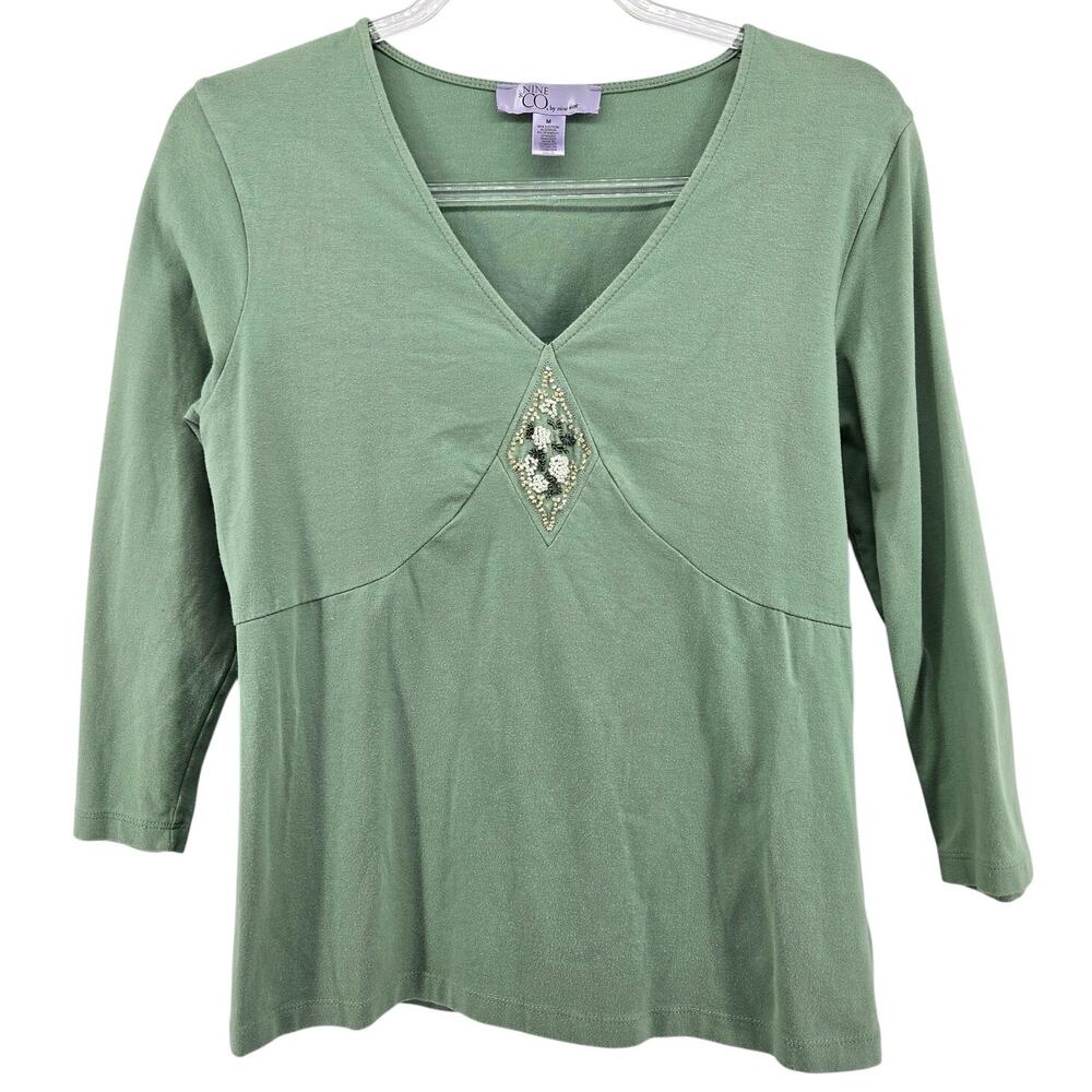 Sage Y2K Babydoll Beaded Top Size MD Forest Fairy Boho Phoebe Buffay 2000s